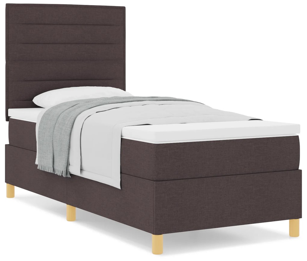 Cama Box Spring com Colchão Castanho Escuro 100x200 cm Tecido