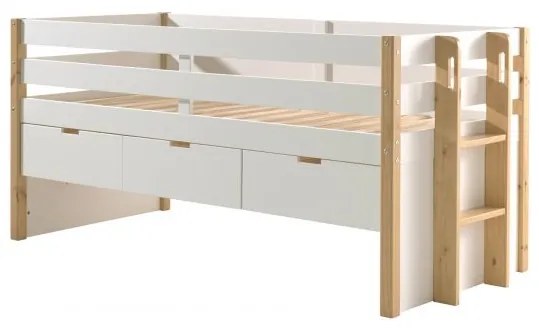 Cama infantil MARGRIT (90 x 200 cm) + Estrado + 3 gavetas para arrumação Natural / Branca