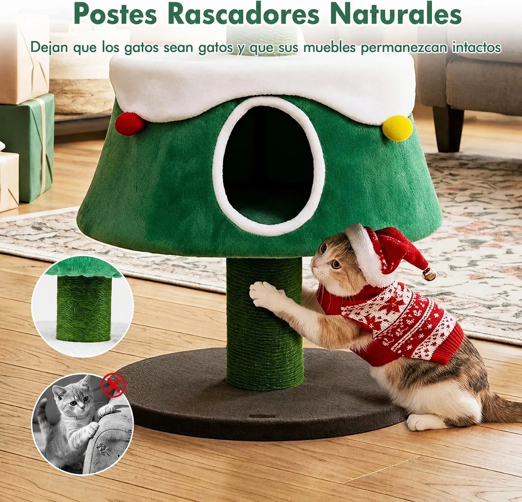 Árvore para Gatos Altura: 156, Design de Natal com Cinco Níveis, Verde