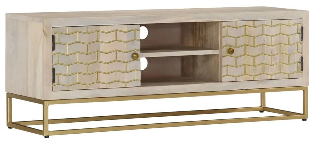 vidaXL Móvel de TV 110x30x40 cm madeira de mangueira maciça branqueada