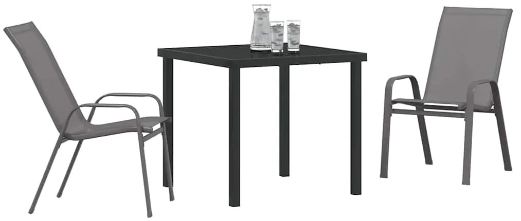 Conjunto de Jantar de Jardim 3 Peças Cinza em Textileno e Aço