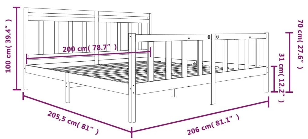 Estrutura de cama 200x200 cm madeira maciça branco