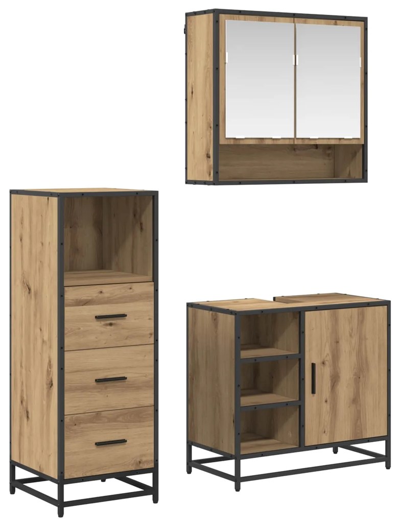 vidaXL Conjunto de Móveis para Banheiro 3 pcs Carvalho Artesanal