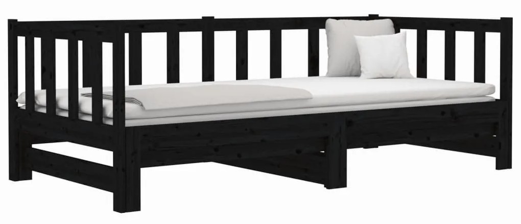 Sofá-cama de puxar 2x(80x200) cm pinho maciço preto