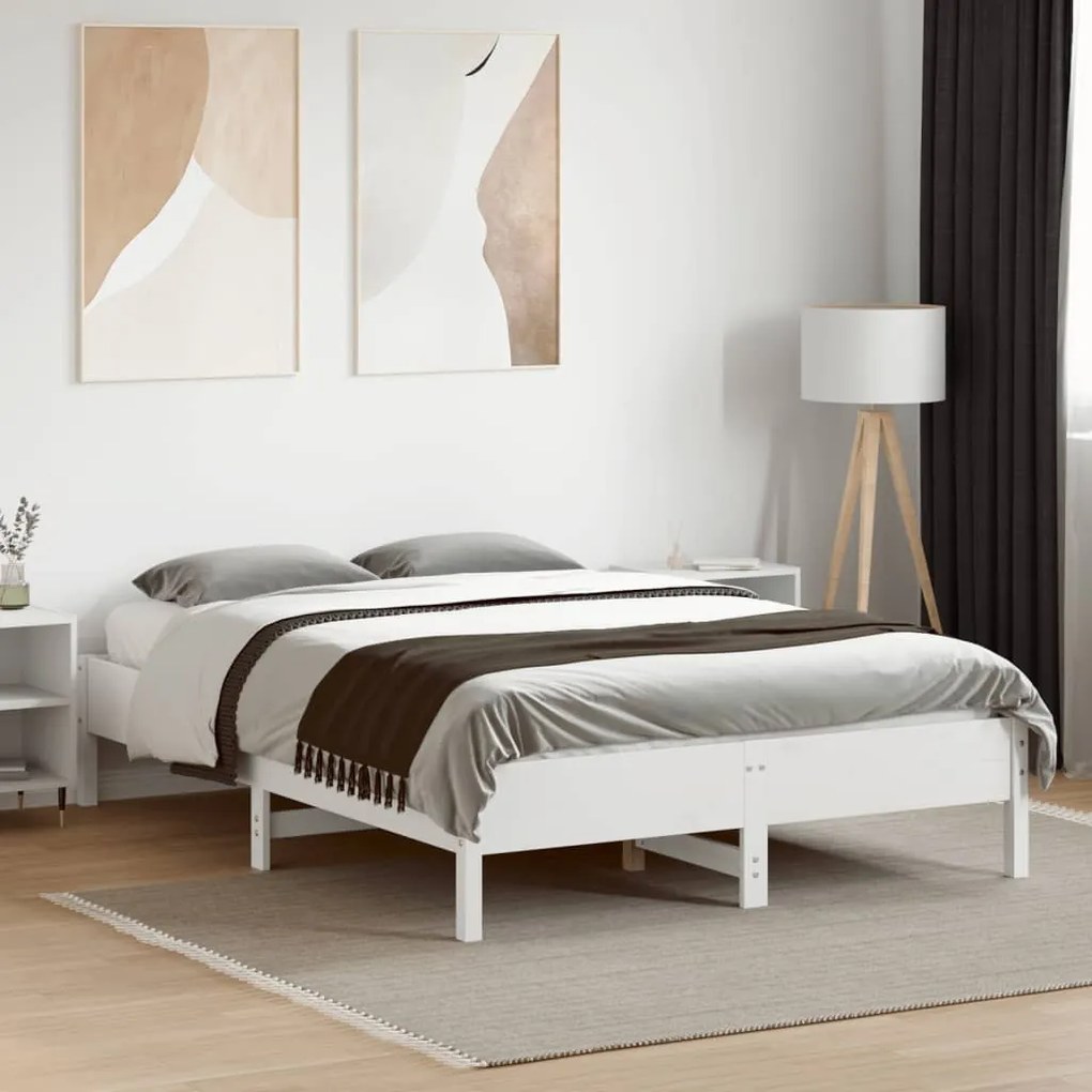 Cama sem colchão 120x190 cm madeira de pinho maciça branco
