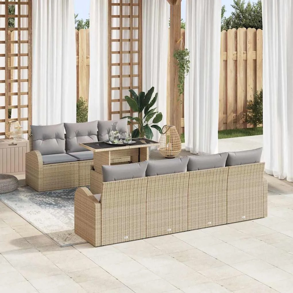 vidaXL Conjunto de Sofá de Jardim 8 pcs Bege Rattan de Polipropileno