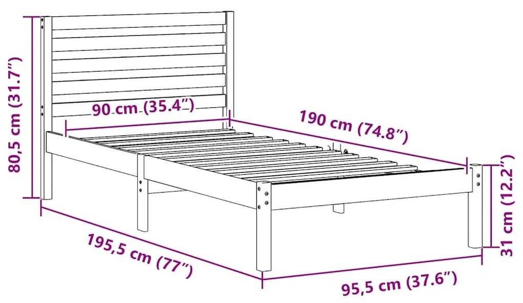 Estrutura da Cama com cabeceira Castanho 90 x 190 cm