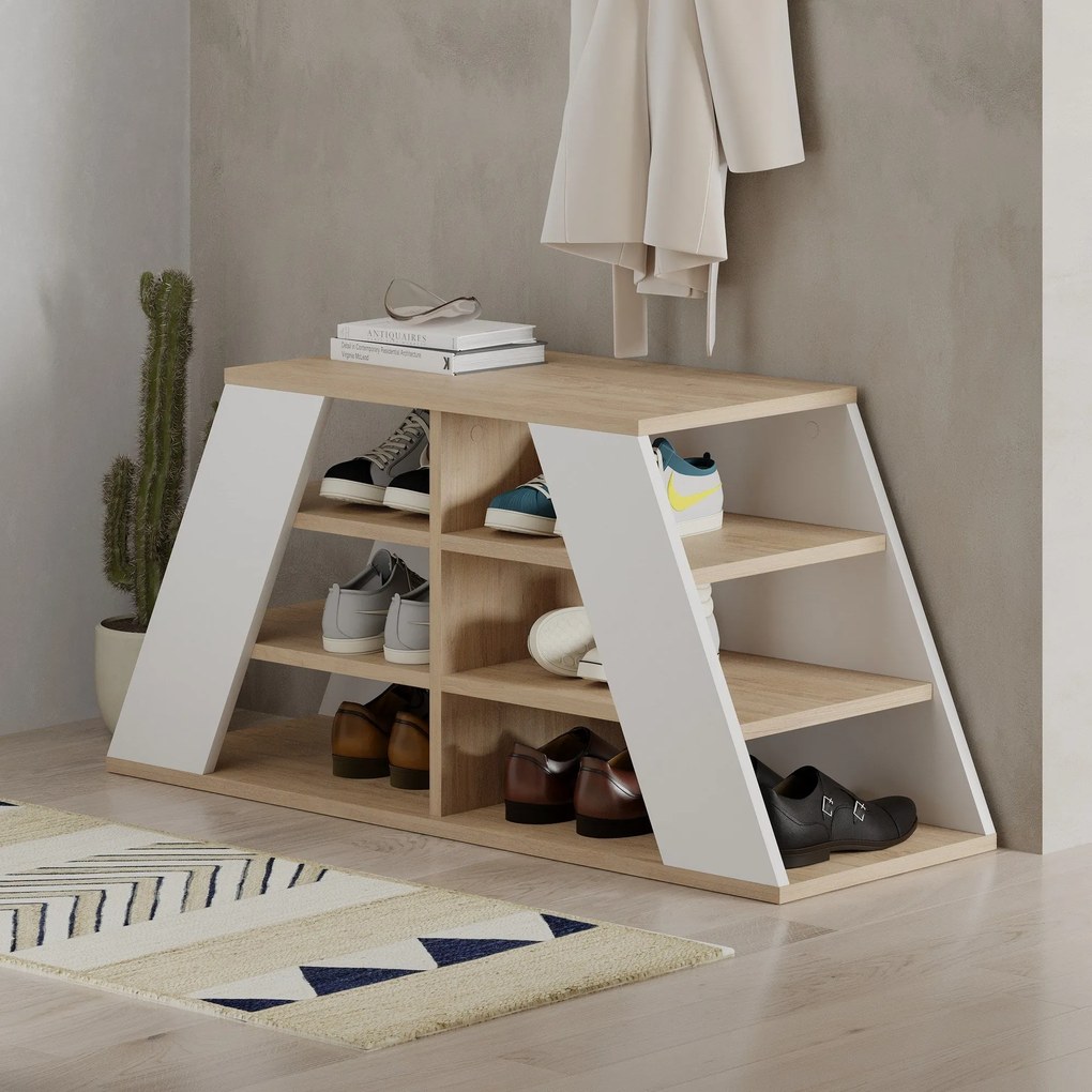 Banco Sapateira com Assento – Pyramid Oak – Carvalho e Branco – 105,5x