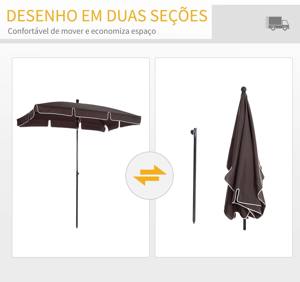 Chapéu de Sol Retangular de Jardim 198x130x240cm Chapéu de Sol de Alum