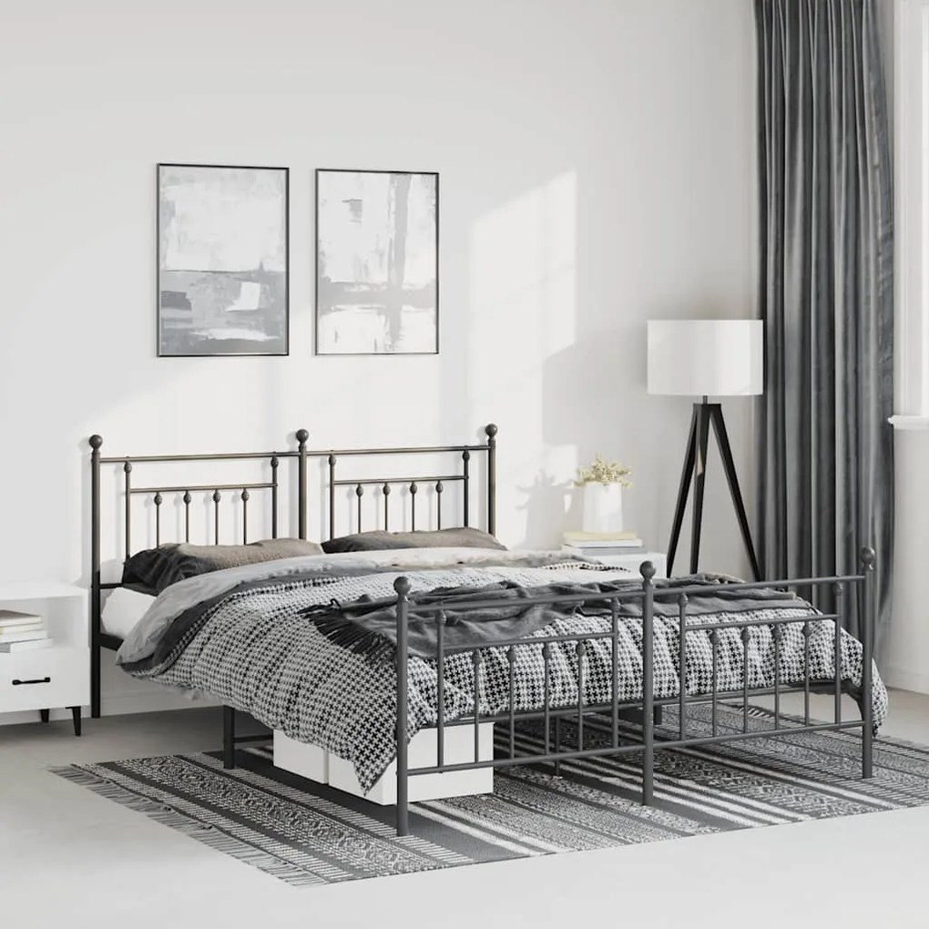 Estrutura de cama com cabeceira e pés 150x200 cm metal preto