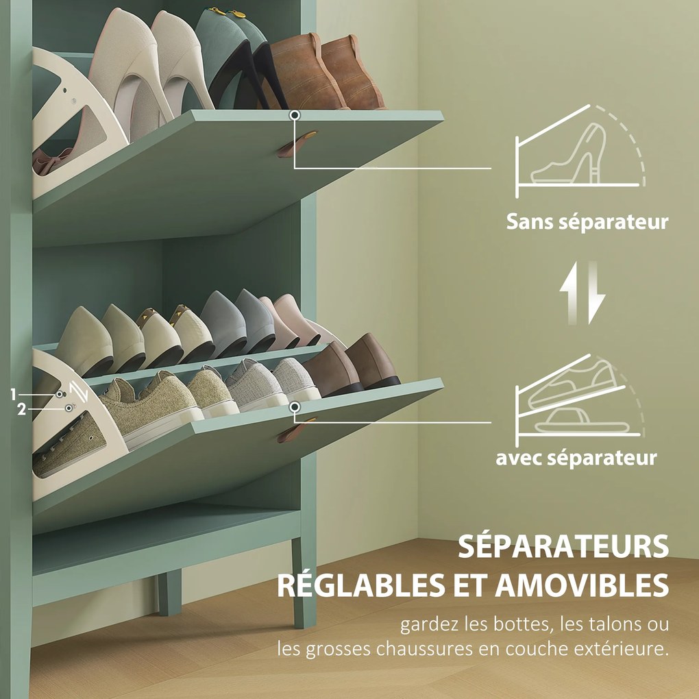 Sapateira com capacidade para 14 pares 80 x 24 x 95,5 cm, com 2 gavetas rebatíveis, prateleiras removíveis e ajustáveis, verde