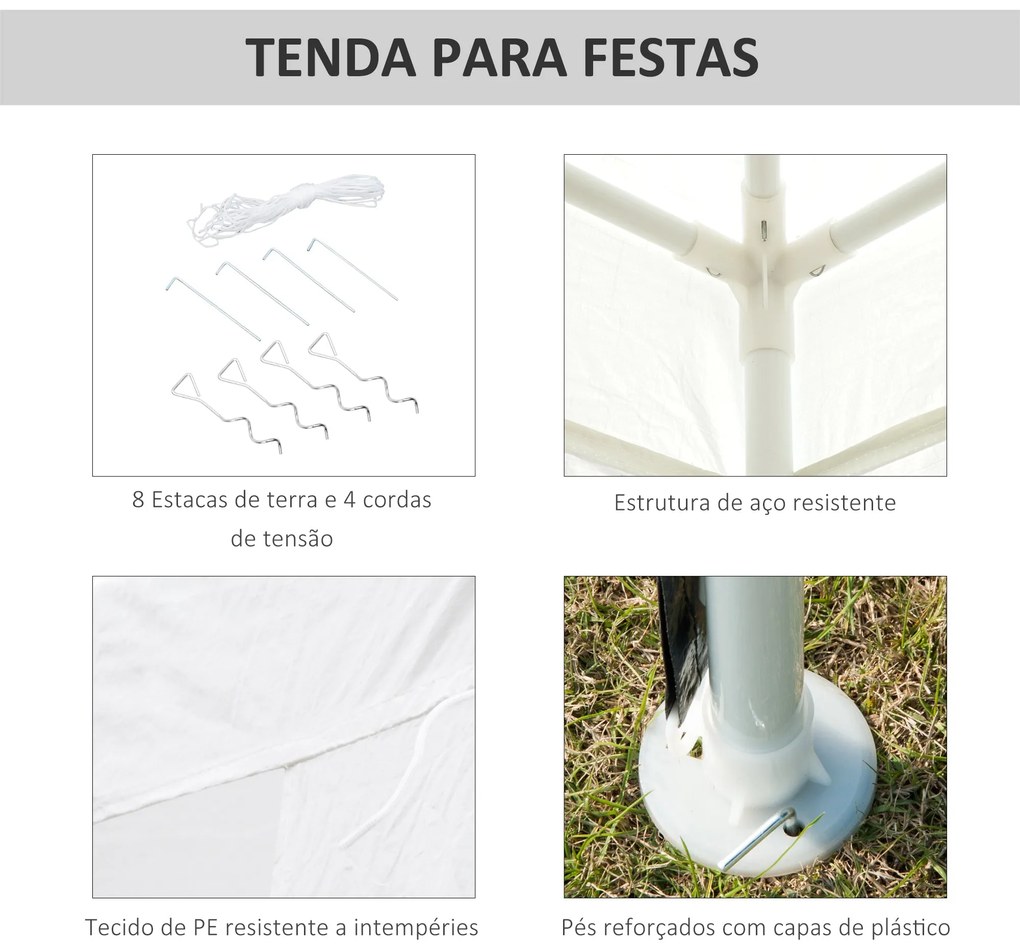 Tenda de Jardim Desmontável 293x293 cm Tenda para Exteriores com 4 Ori
