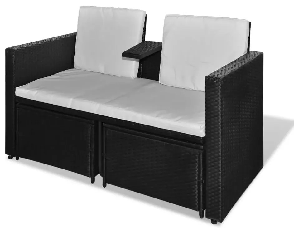 4 pcs conjunto lounge de jardim c/ almofadões vime PE preto