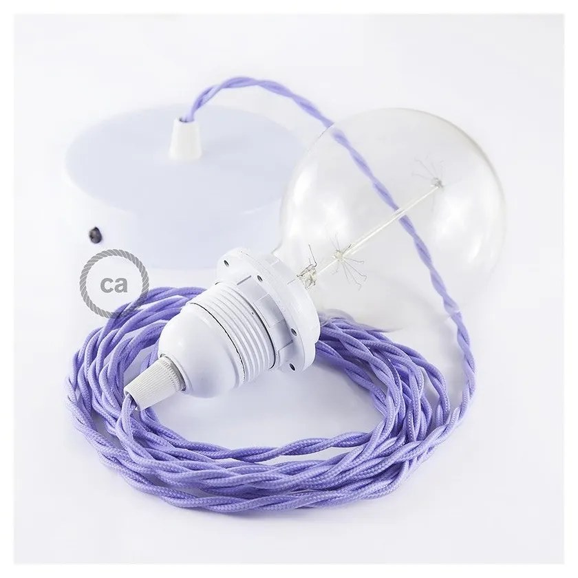 Candeeiro suspenso para Abajur, lâmpada suspensa com cabo têxtil de Seda Artificial Lilás TM07 - 0.5 Metros / Kit para montar / Branco