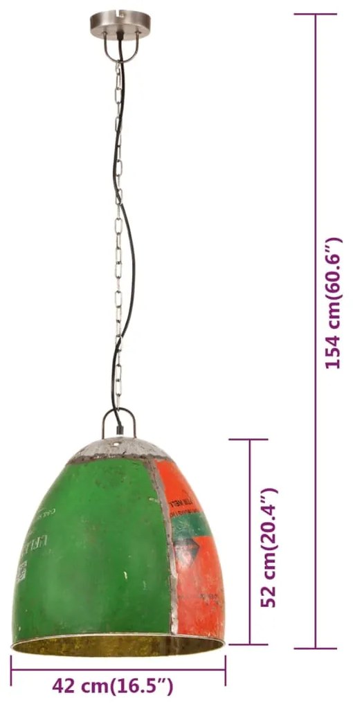 Candeeiro suspenso industrial redondo 25W 42 cm E27 multicor