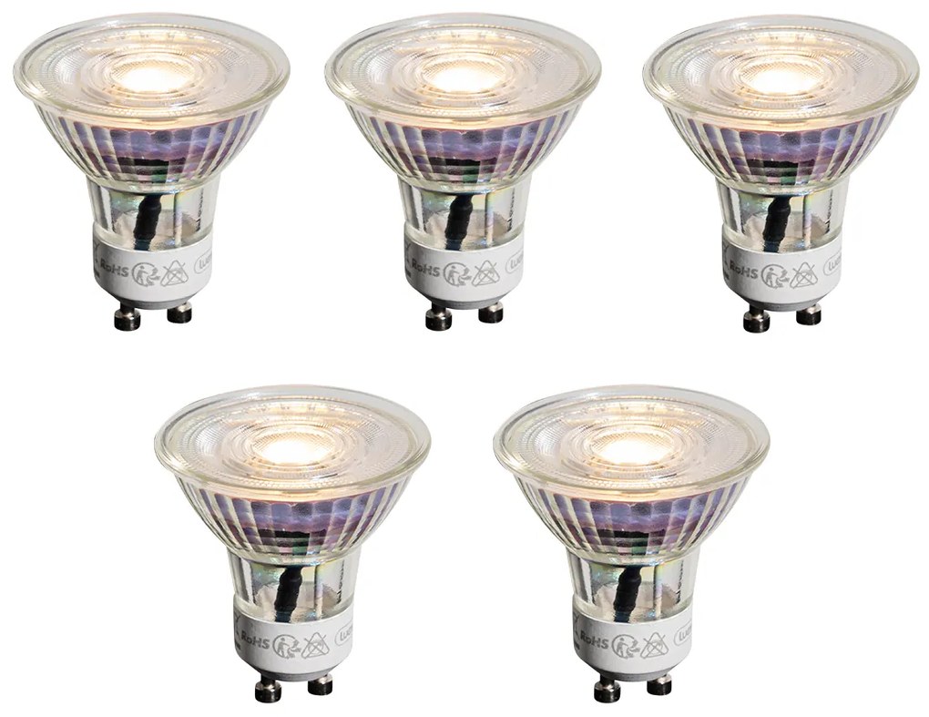 Conjunto de 5 lâmpadas LED GU10 50mm transparentes 3,5W 330 lm 3000K
