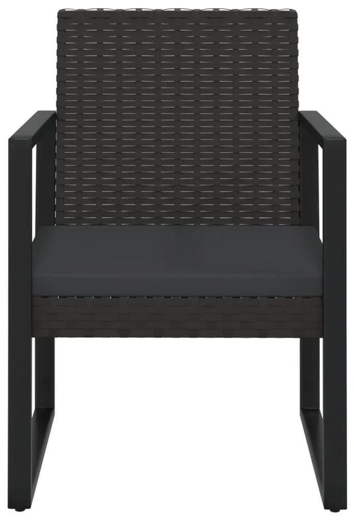 3 pcs conjunto lounge de jardim c/ almofadões vime PE preto