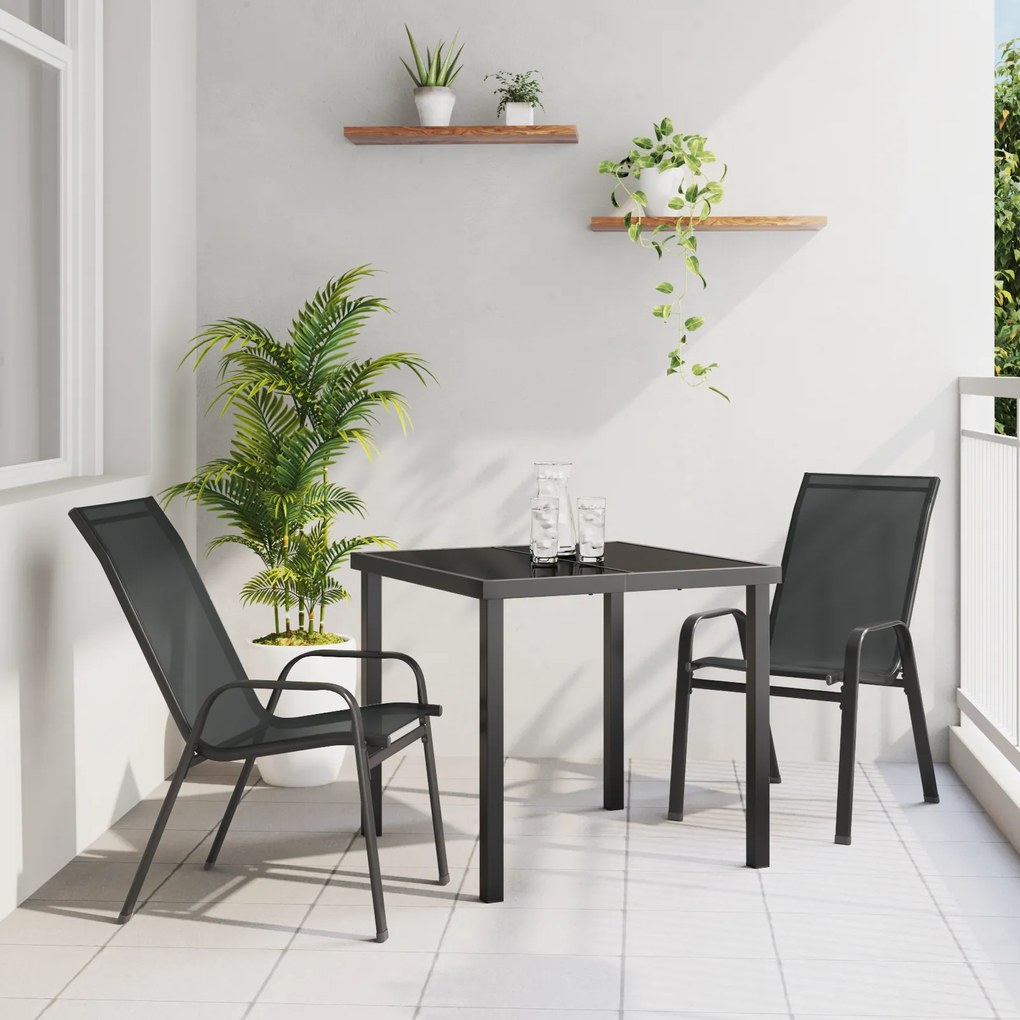 Conjunto de Jantar de 3 Peças vidaXL Preto Textilene e Aço
