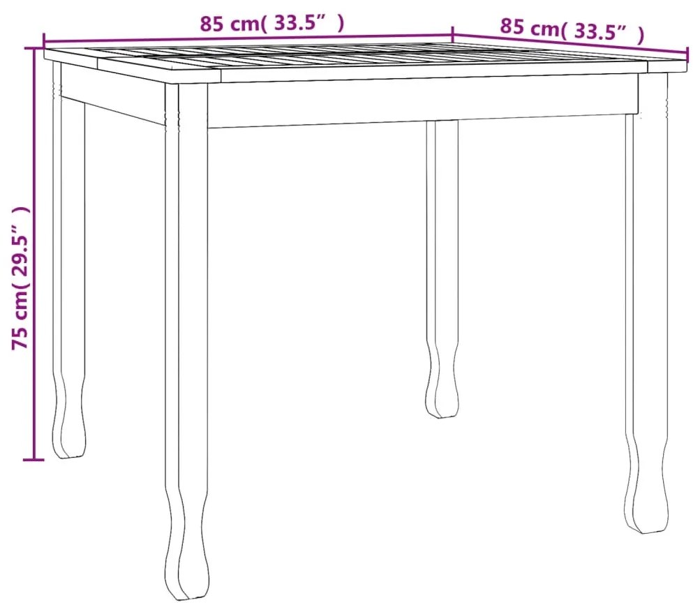 Mesa de jantar p/ jardim 85x85x75 cm madeira de teca maciça