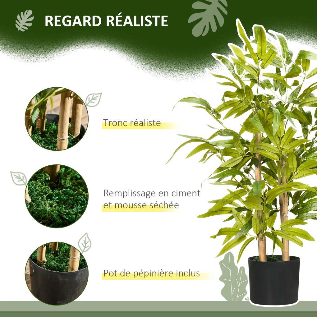 Bambu artificial, Plantas artificiais, altura 60 cm – tronco, ramos, líquen, folhas, muito realista e vaso incluído