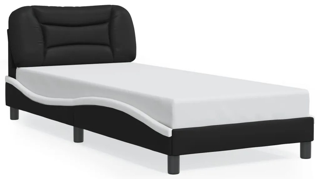 Estrutura cama c/ luzes LED 90x200 cm couro artif. preto/branco