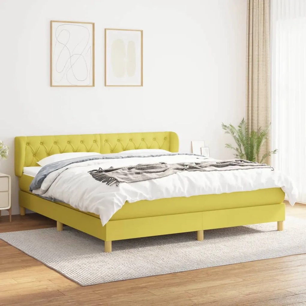 vidaXL Cama com molas/colchão 160x200 cm tecido verde