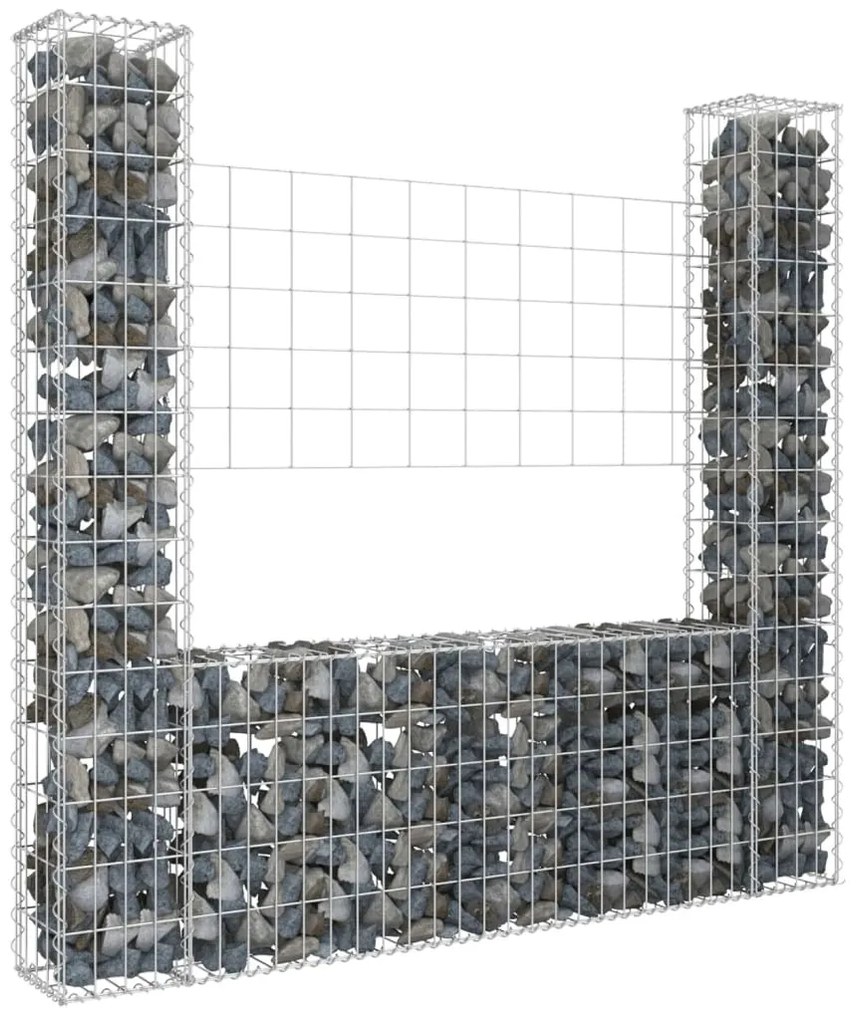 151282 vidaXL Cesto gabião em forma de U c/ 2 postes 140x20x150 cm ferro