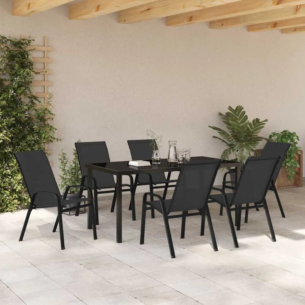 Conjunto de Jantar de Jardim com 7 Peças, Preto, Textilene e Aço