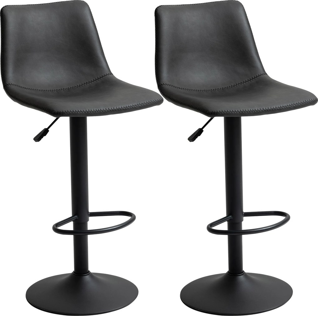 HOMCOM Conjunto de 2 Bancos de Bar Altura Do Assento Ajustável de 90-110 cm Giratórios a 360° 42x49x(90-110) cm Pu Preto | Aosom Portugal