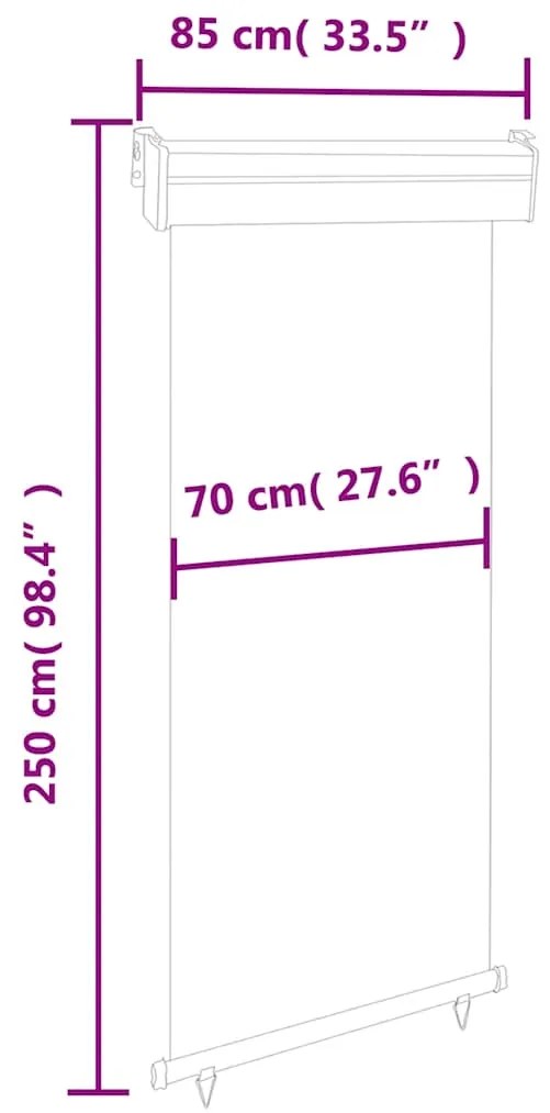 Toldo lateral para varanda 80x250 cm creme