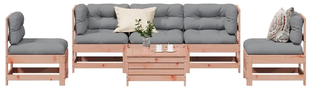 6 pcs conj. lounge jardim c/ almofadões madeira douglas maciça