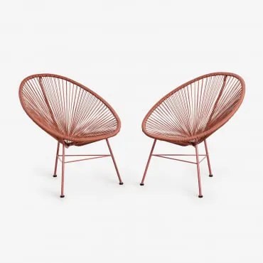 Pacote De 2 Cadeiras De Jardim Em Aço E Vime Sintético New Acapulco Telha Vermelha - Sklum