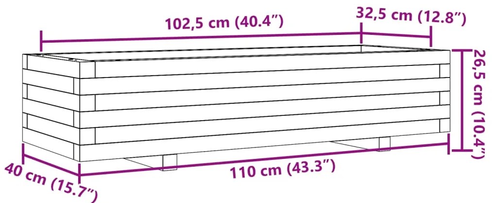 Vaso/floreira de jardim 110x40x26,5cm pinho maciço castanho-mel