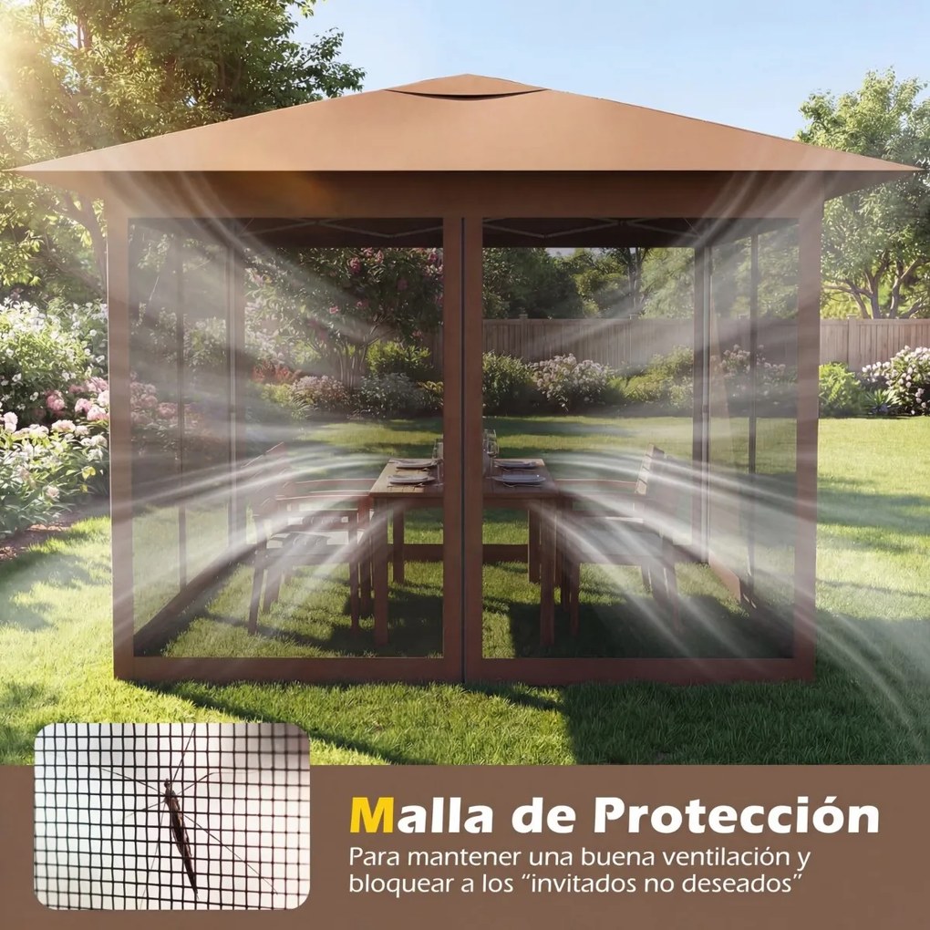 Tenda dobrável para exterior 350 x 350 x 250 cm (C x L x A), 4 paredes, malha, fechos de correr, ventilação superior, proteção solar, saco de transpor