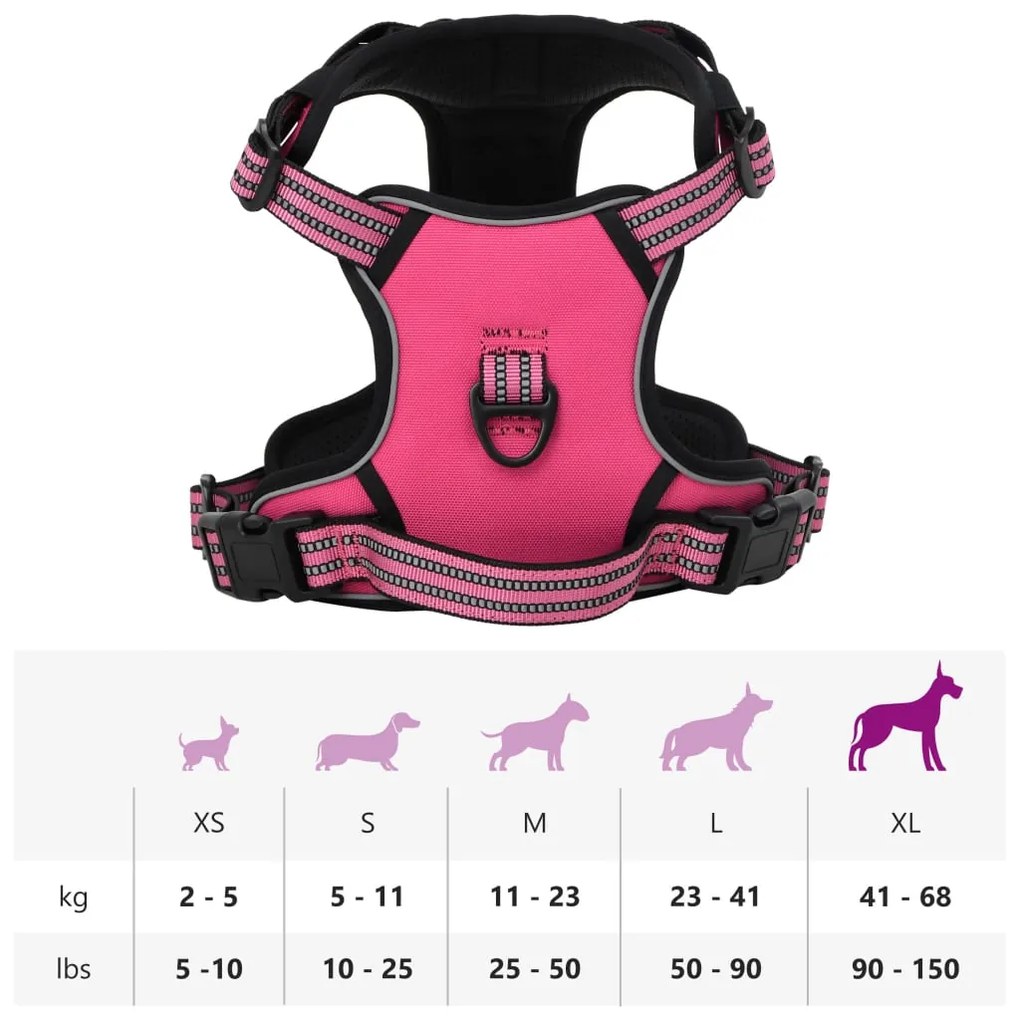 Peitoral para cães com faixas refletoras ajustável XL rosa