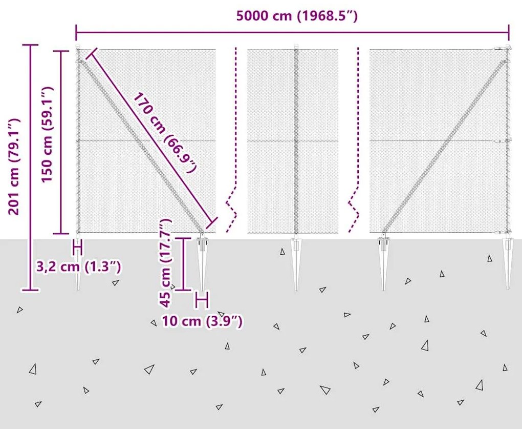 Cerca Hexagonal Cinza 1.5x50 m Aço