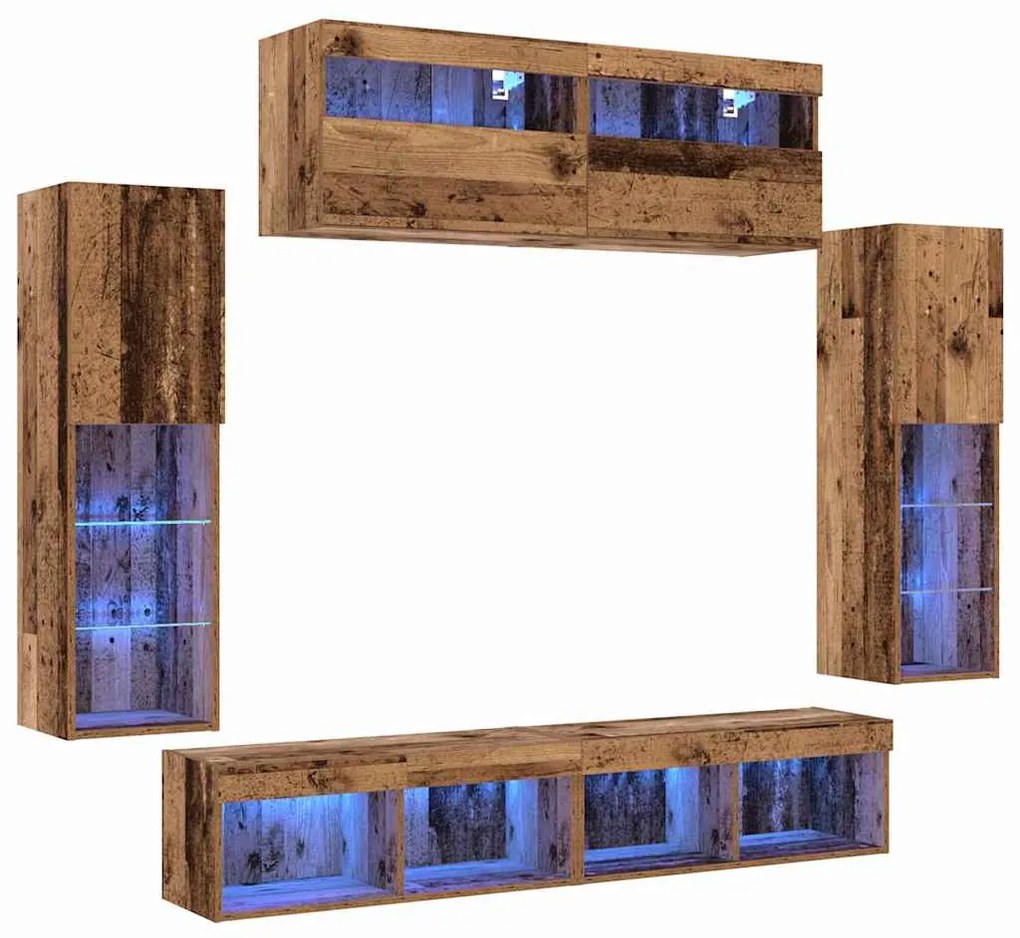 Unidades de Parede para TV com LED em Madeira Envelhecida de Engenhari