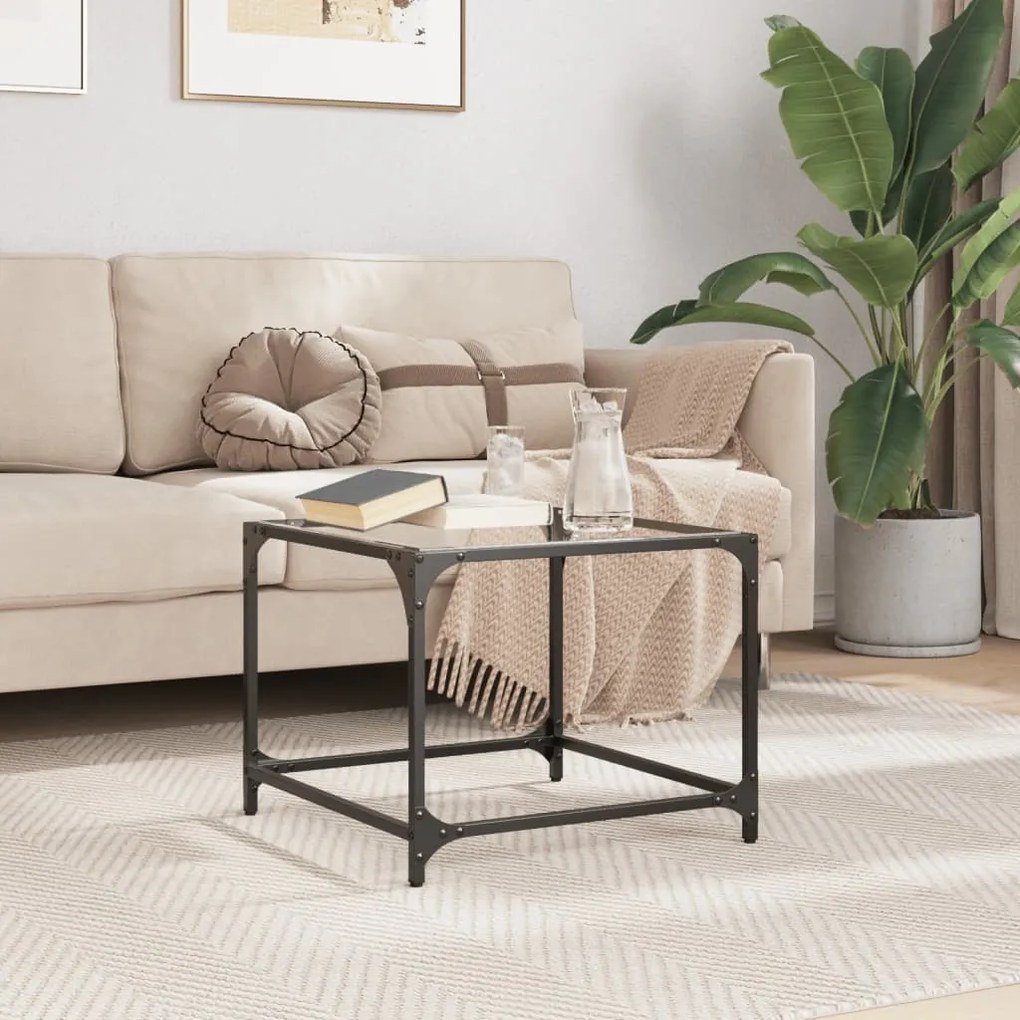 Mesa de centro c/ topo em vidro transparente 50x50x40 cm aço