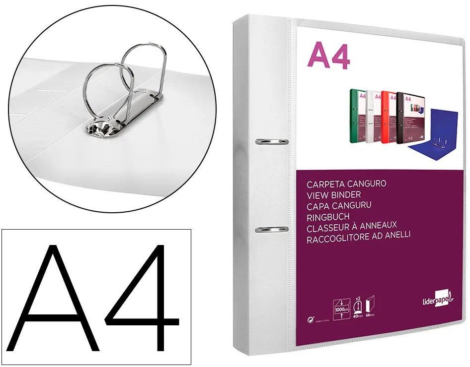 Carpeta Canguro 2 Anillas 40 mm Mixtas Polipropileno Din A4 Transparente