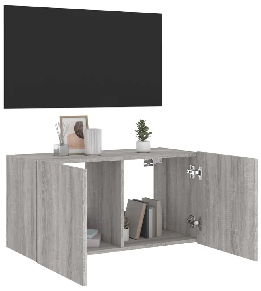 Móvel de parede p/ TV c/ luzes LED 80x35x41 cm cinzento sonoma