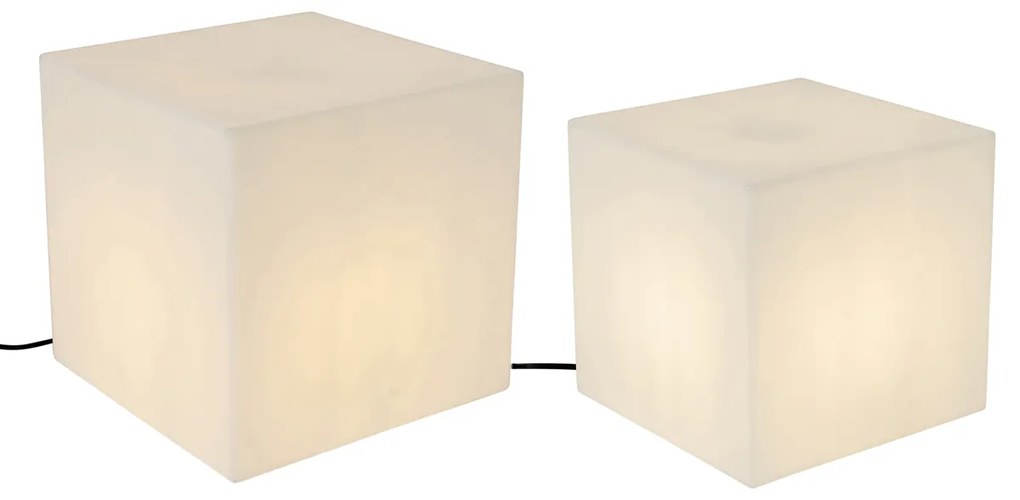 Conjunto de 2 Candeeiros de Pé de Exterior Brancos Quadrados de 30 e 38 cm IP44 - Nura