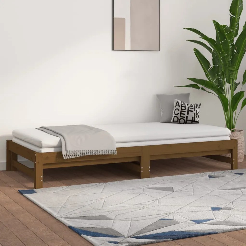 Estrutura sofá-cama de puxar 2x(90x200) cm pinho castanho-mel