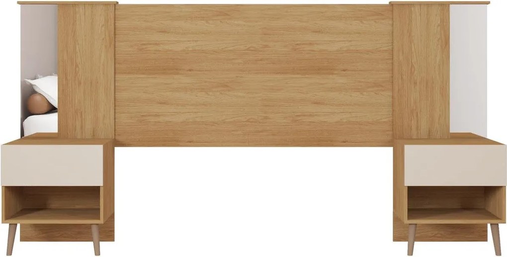 Cabeceira de Cama LUCHIA – Extensível + 2 Mesas de Cabeceira – MDP Bu