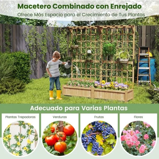 Floreira com treliça de madeira para jardim com telhado suspenso em treliça 2 caixas 180 x 48 x 183 cm Laranja