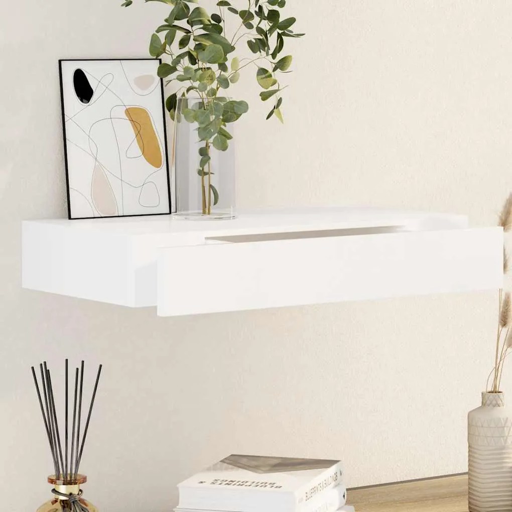 Prateleira de parede c/ 1 gaveta para livros/DVD MDF branco