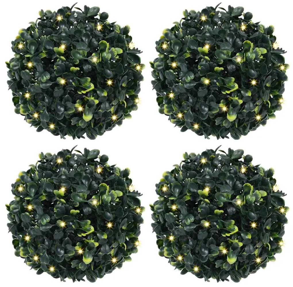 vidaXL Bolas artificiais de buxo com luzes LED 4 pcs verde 12 cm