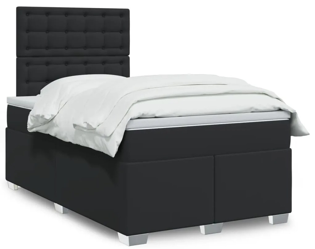 Cama boxspring com colchão 120x190 cm couro artificial preto