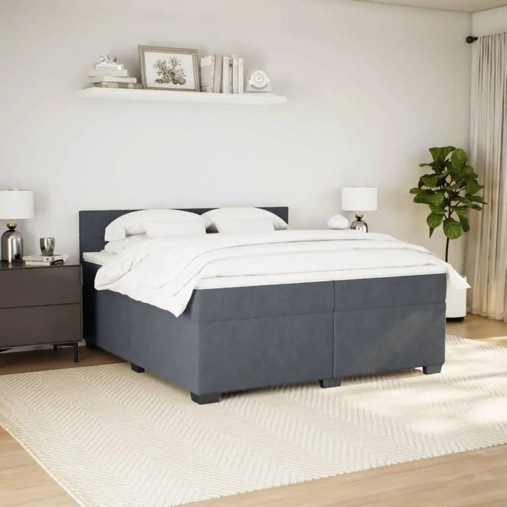 Cama com molas/colchão 200x200 cm veludo cinzento-escuro