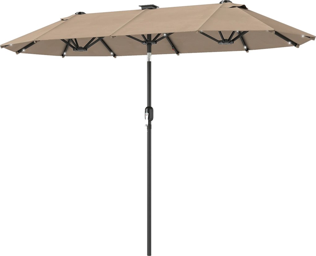 Outsunny Guarda-sol duplo 292 x 150 cm, guarda-sol com iluminação LED e manivela, função de inclinação Khaki | Aosom Portugal