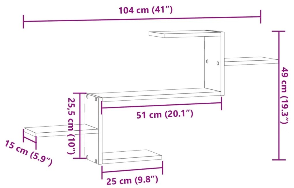 Prateleira parede 104x15x49cm derivados madeira cinzento sonoma